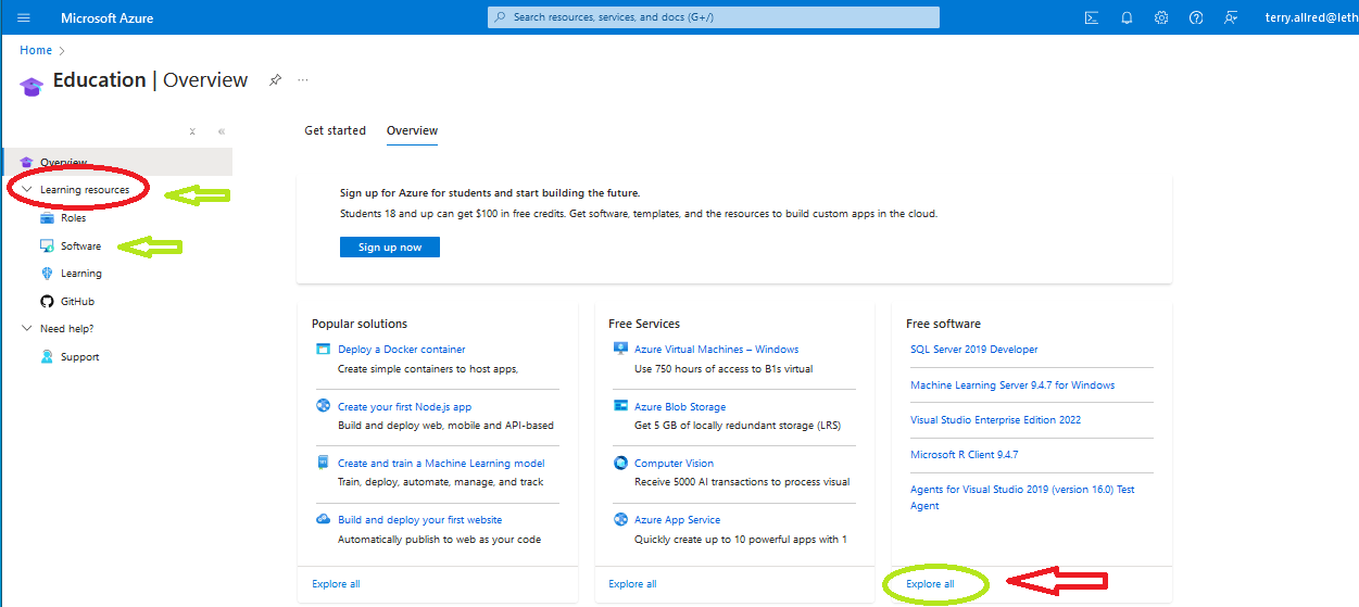 Dowload software from MS Azure Dev Tools for Teaching